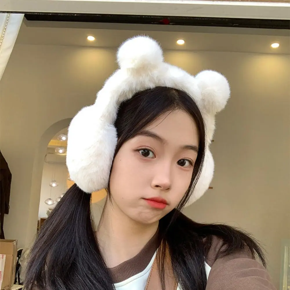 Plush Bear Ear Muffs Cute Girls Students Winter Headphones Outdoor Windproof Ear Warmer Sweet Cold Protection Earmuffs For Women