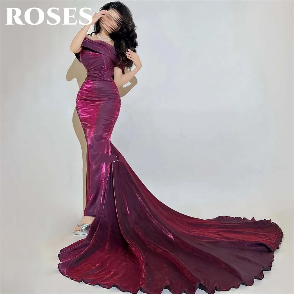 

ROSES Burgundy Stain Long Party Dress Mermaid Night Dresses Saudi Arabia Off the Shoulder Celebrity Dresses for Woman Customized