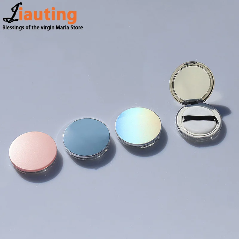 1pc Portable Ultra-thin Plastic Powder Box Loose Pot Travel Makeup Jar Sifter Container with Powder Puff Mirror