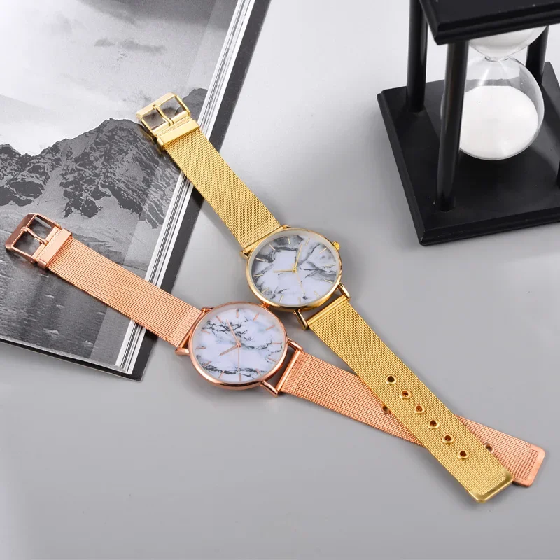 Jam tangan marmer Pria Wanita, arloji jala gelang magnetik Quartz hadiah Relogio Feminino DropShipping