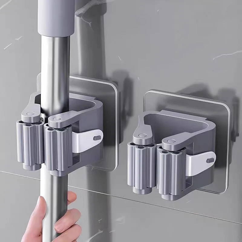 No-Drill Bathroom Mop Holder Strong Adhesive Squeegee Clip Wall Mounted Broom Holder Sweep Bracket for Kitchen Cleaning Tools