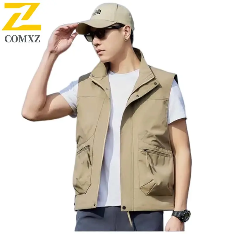 

Standing Collar Men Vest Spring and Autumn New Functional Style Breathable Loose Sleeveless Jacket Outdoor Camping Fishing Vest