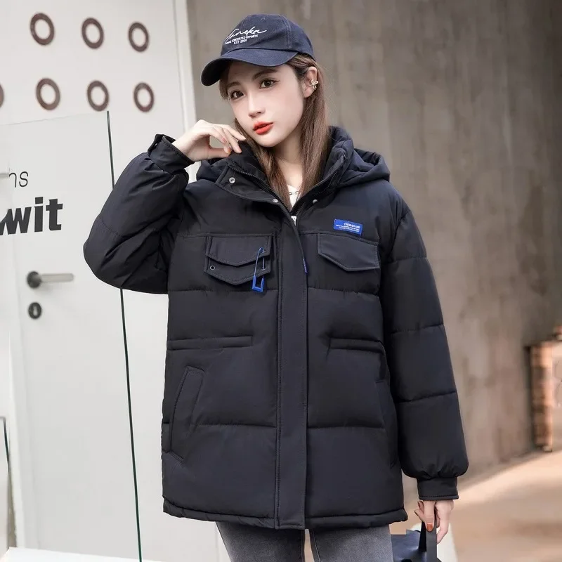 Autumn Winter Casual Women's Parkas 2023 Autumn and Winter Cotton Coat Hooded Bread Jacket Regular Zipper Women Clothing White