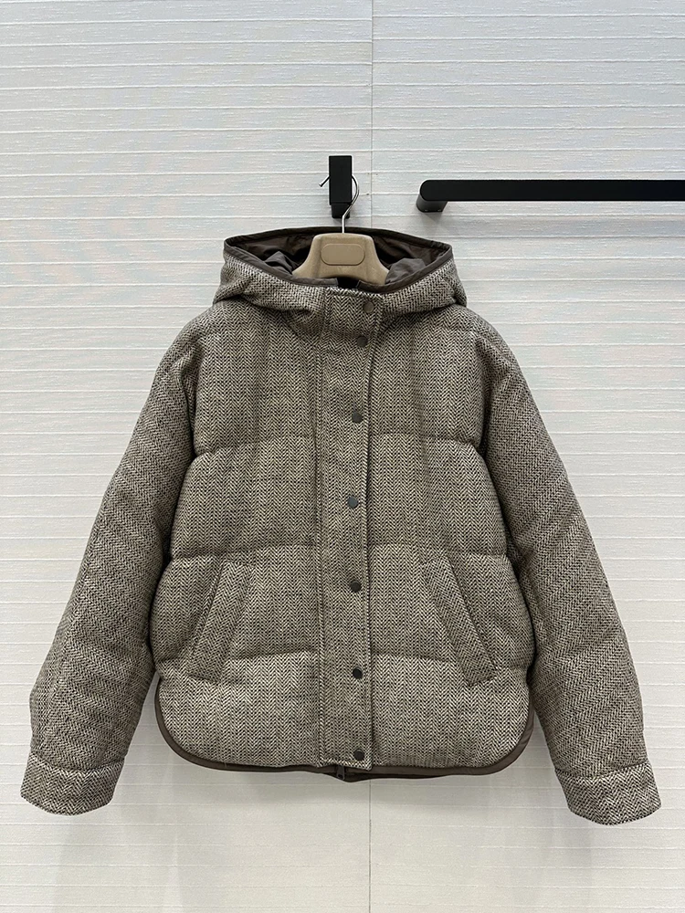 SVORYXIU خريف شتاء نمط جديد مقنعين هود صف واحد مشبك إنتاج الصوف أسفل سترة امرأة الموضة الدافئة أسفل سترة #1