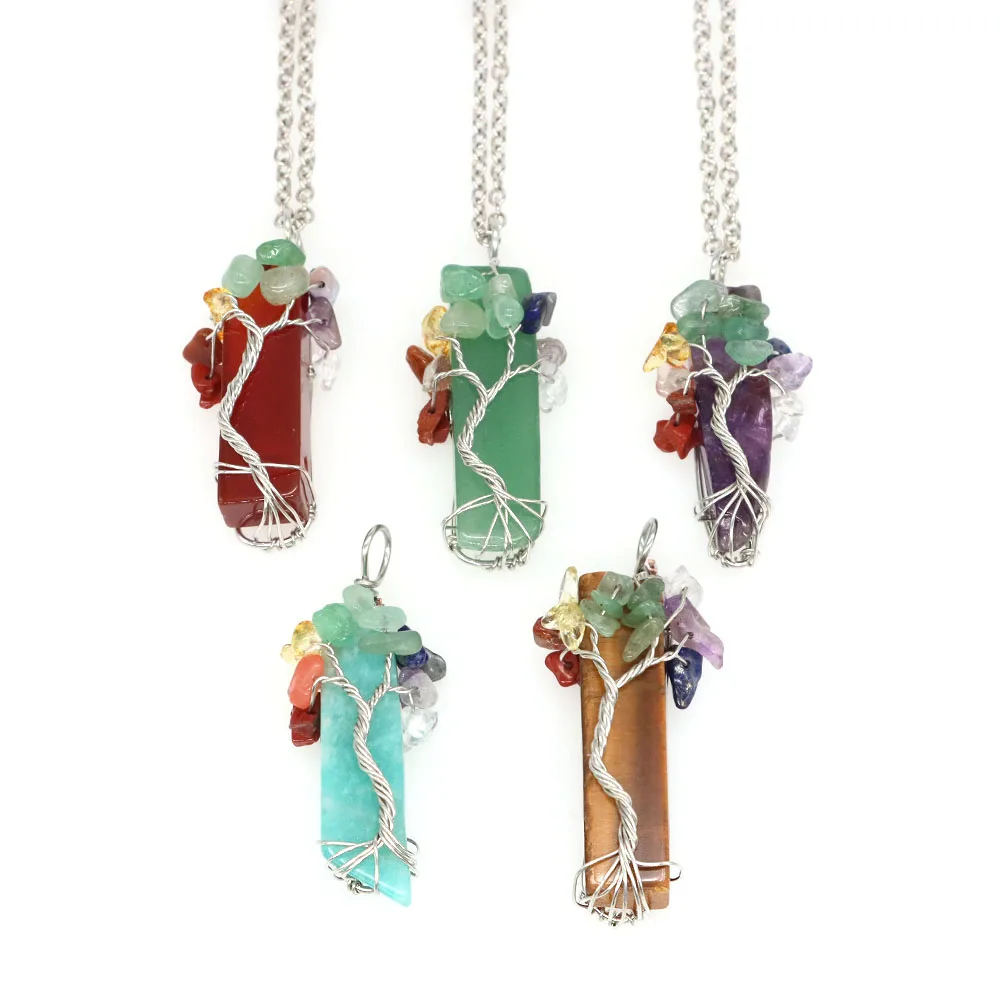 7 Chakra Tree Of Life Irregular Slice Stone Pendant Natural Healing Crystal Energy Reiki Charms DIY Jewery Making Christmas Gift