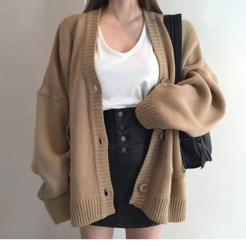 

Women's Loose Pure Color Knitted Sweater Fashion Casual Lazy Style Autumn Outer Wear European American New