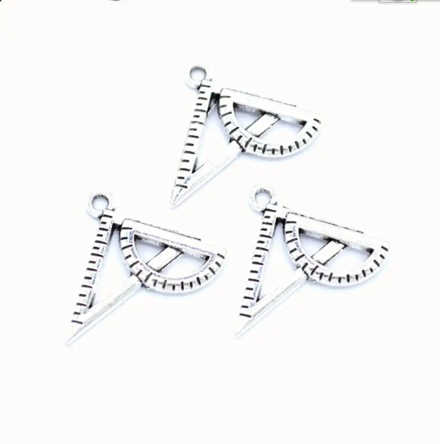 

100pcs/lot 24*20mmAntique Silver Plated Protractor Triangle Rulers Charms Math Pendant For Jewelry Making Supplies F0725