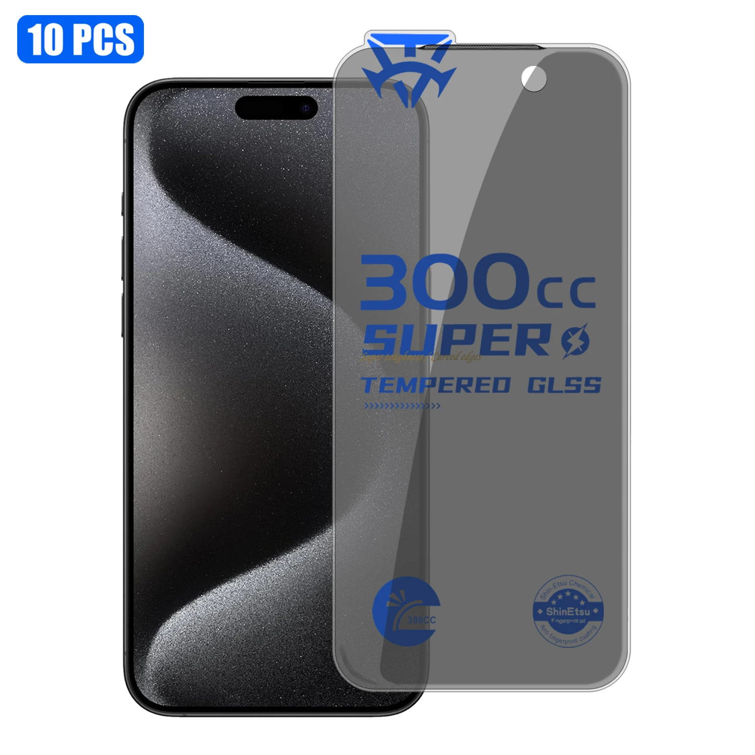 

For iPhone 15 Pro 10Pcs Tempered Glass Film 300CC Edgeless Anti-static Anti-spy Full Screen Protector - Black