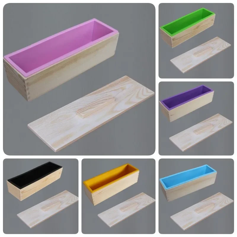 1200ml Rectangle Soap Making Silicone Mold Wood Box and Cover DIY Soap Kits Handmade Craft Soap Mould Tools Cake Loaf Baking