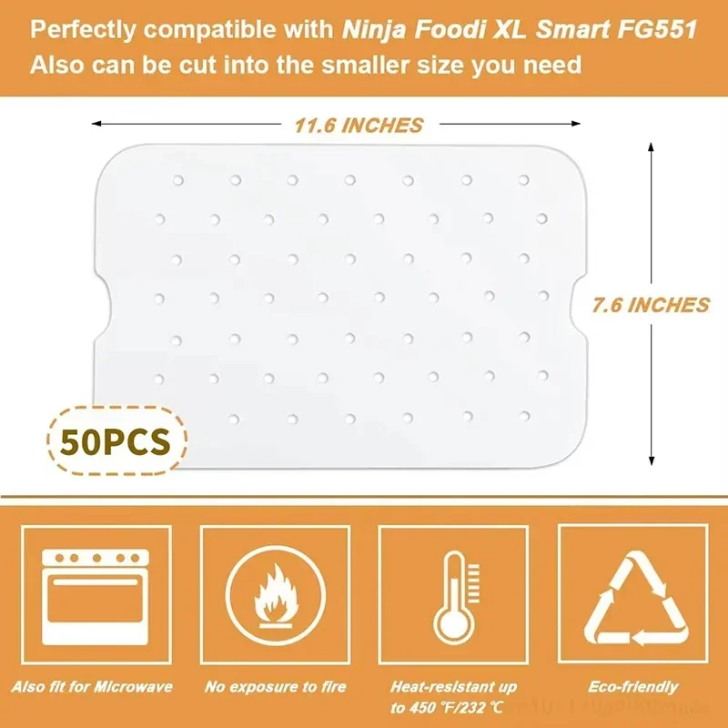 100Pcs Air Fryer Disposable Liners, Parchment Paper for Ninja FG551 Foodi Smart XL 6-in-1 Indoor Grill Accessories