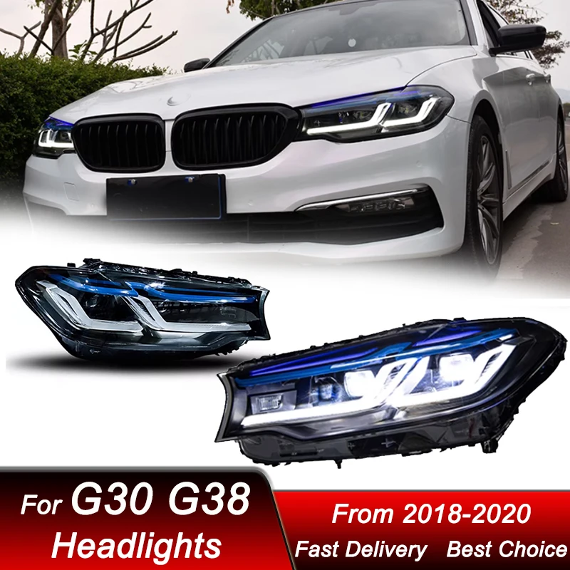 

Автомобильные фары для BMW 5 серии G30 G38 2018-2020, новый стиль, полностью светодиодные фары в сборе, обновленный комплект аксессуаров для линз проектора