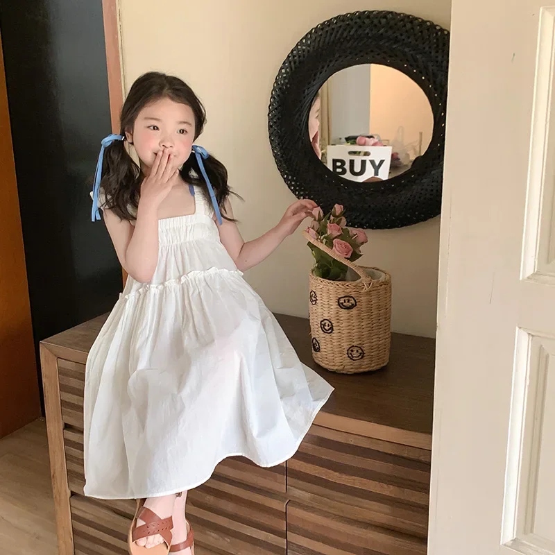 

Детское платье принцессы, длинное платье на бретелях для детей среднего возраста, платье с летящими рукавами для девочек, летний новый стиль, сказочный стиль