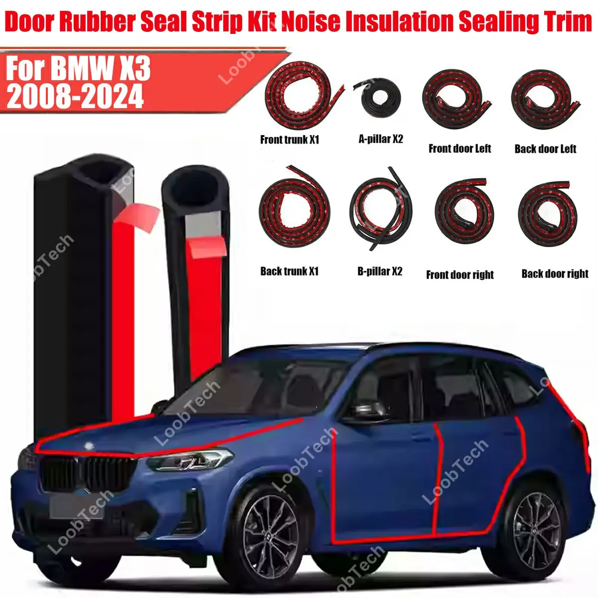 

Door Seal Strip Kit Rubber Weather Draft Wind Noise Reduction For BMW X3 08-24 Self Adhesive Door Engine Cover Soundproof Strip