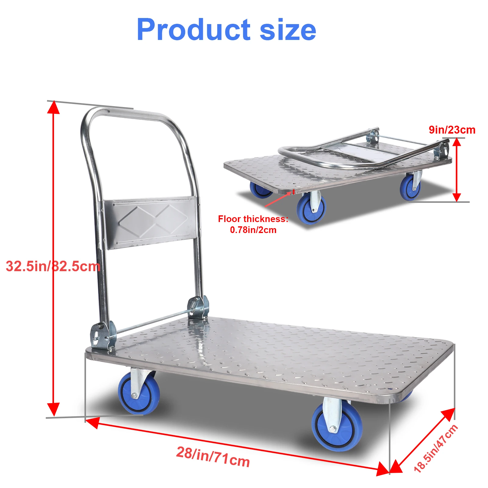 Ciężarówki z platformą 330 funtów, wózek Dolly o dużej wytrzymałości, stalowy składany wózek Push Cart Dolly duży wózek płaski