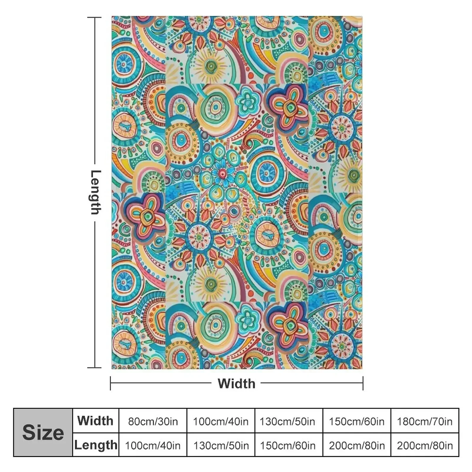 Joy with flowers, stars, blue, yellow, green, orange, red mandala Throw Blanket