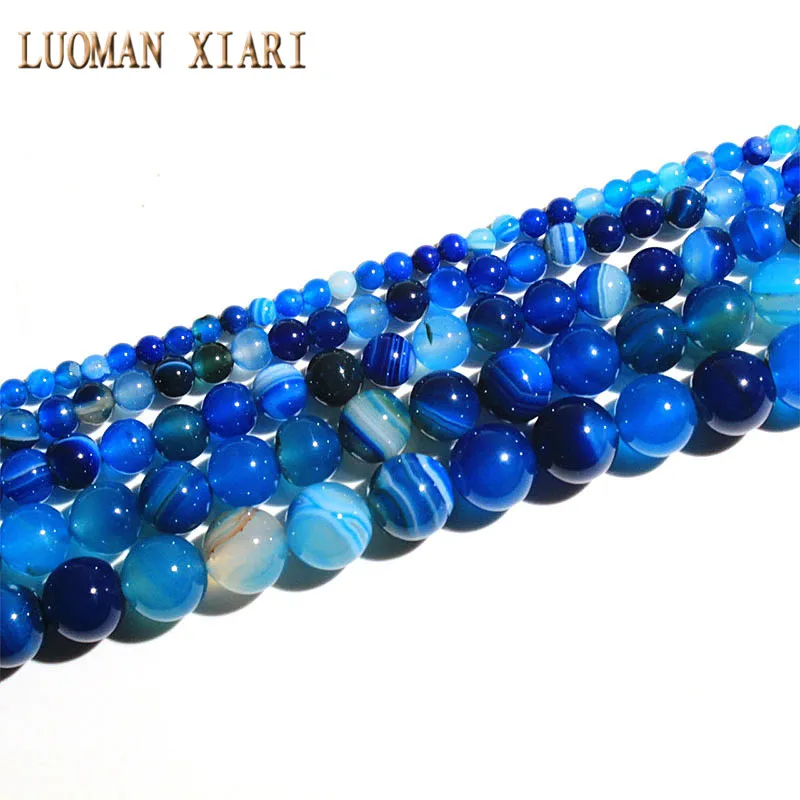 AAA+ Blue Stripe Onyx Agat  Natural Stone Beads For Jewelry Making Diy Bracelet Necklace 4/6/8/10/12 mm Wholesale Strand 15\'\'