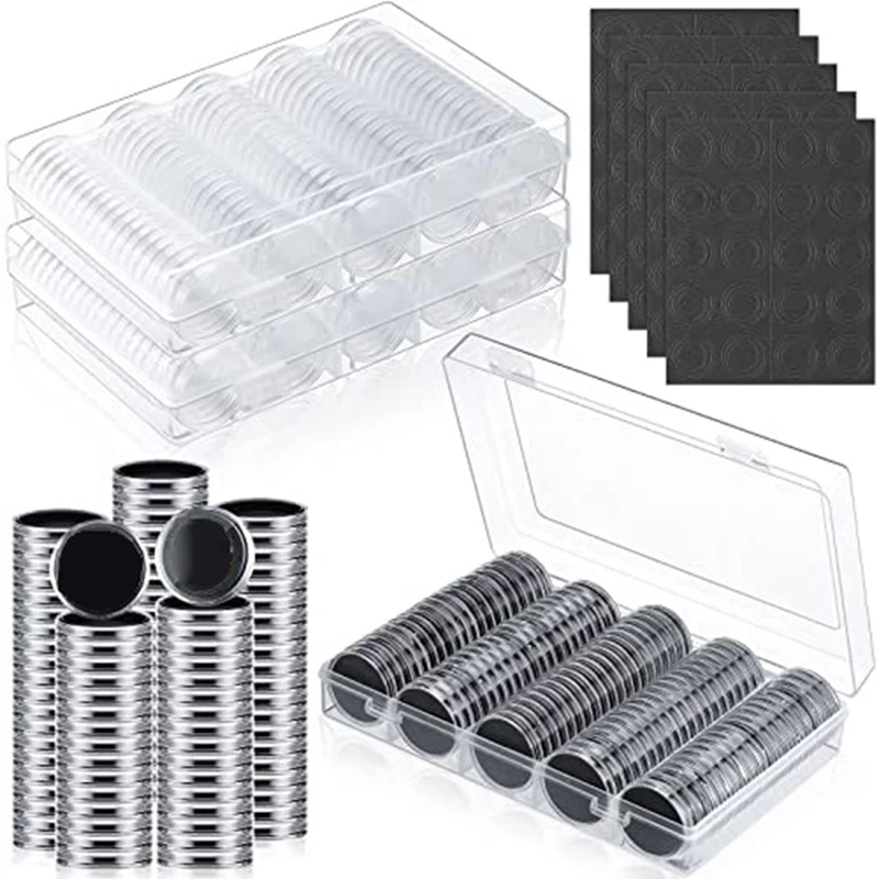 300 Pcs 30 Mm Coin Capsules Coin Holder Case With Black Protect Gasket Foam 5 Sizes (17/19/21.5/25/27/30Mm)