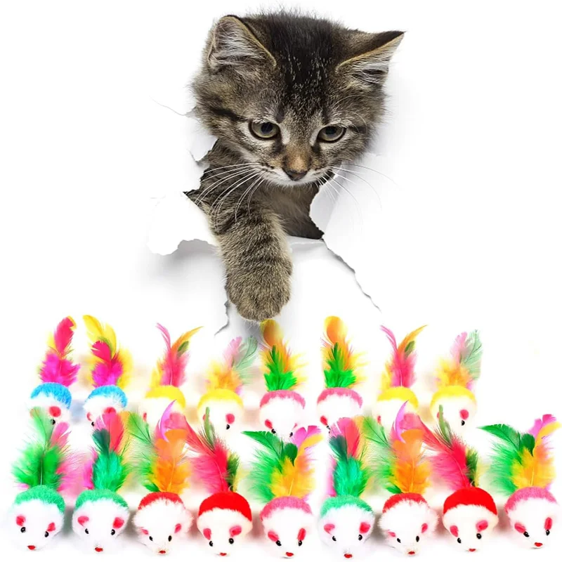 

Exciting Ultimate Indoor Cat Toy Set - Engaging and Stimulating Kit with 17 Colorful Catnip Mice and Feather Tail for Hours of F