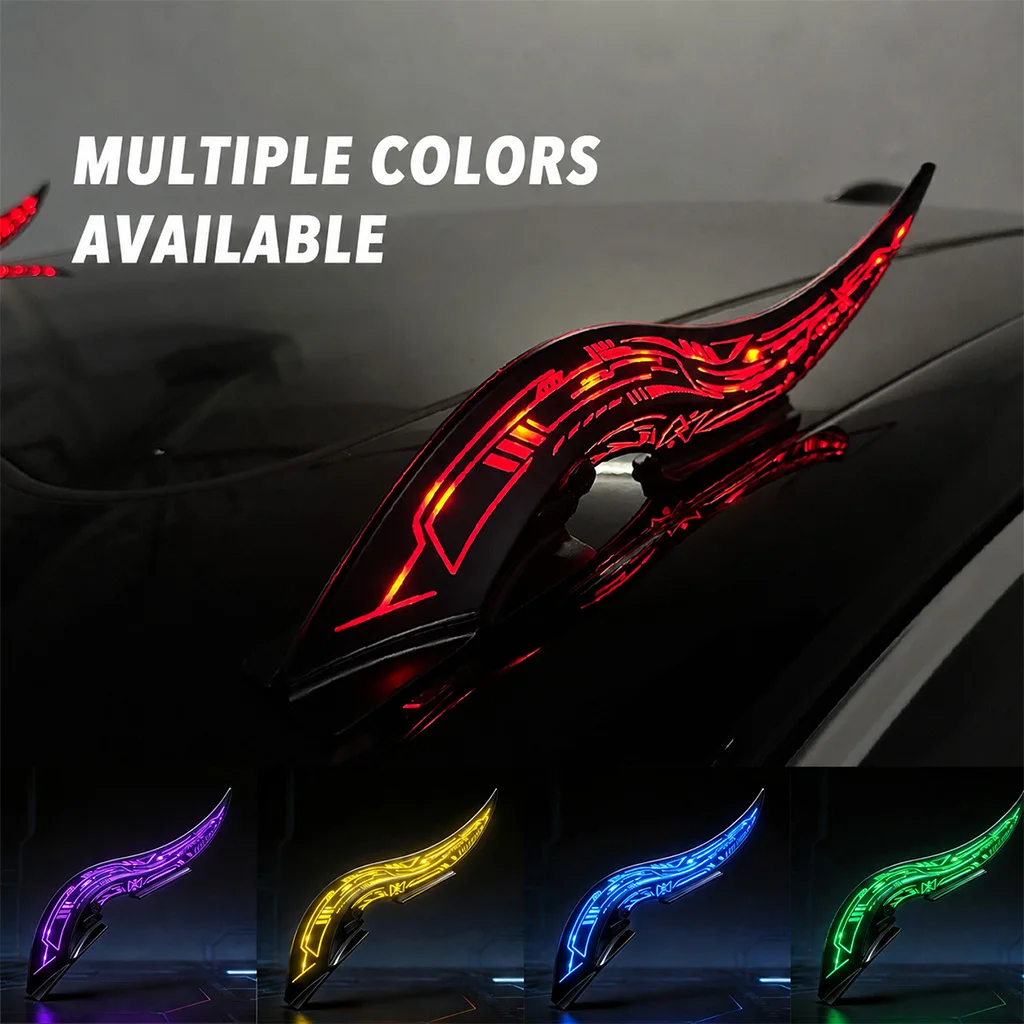 1Pair Universal Dragon Horn Car Roof Decoration Fins, 32 LED Light Modes, Touch Control Dimmable, Waterproof Car Exterior Decor