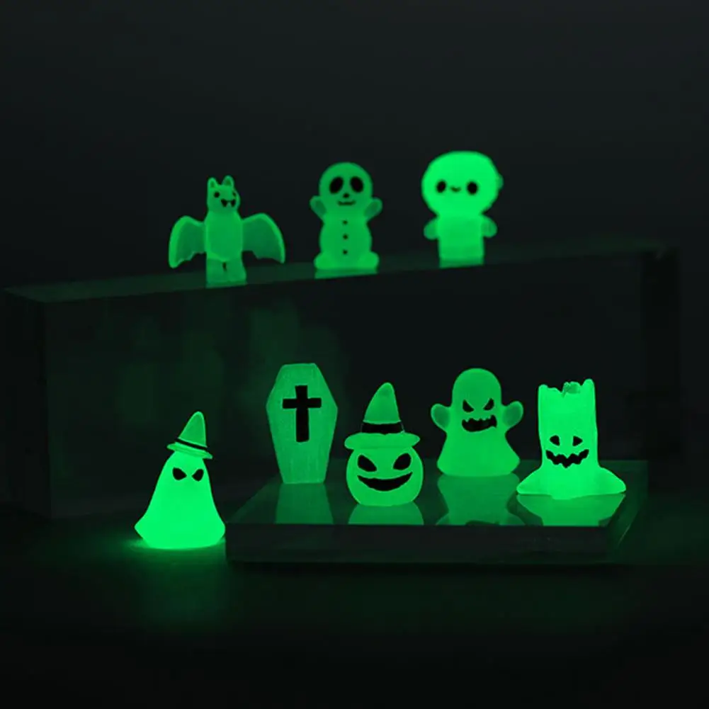 Durable Pumpkin Halloween Mini Figurine Set Pumpkin Ghost Skeleton Mummy Ornament Desktop Decoration Microlandscape Statue 8pcs