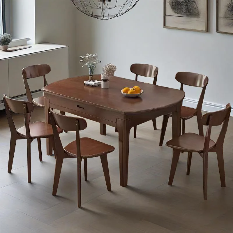 All solid wood retractable dining table invisible table family dinner multi functional square and round dual purpose all solid