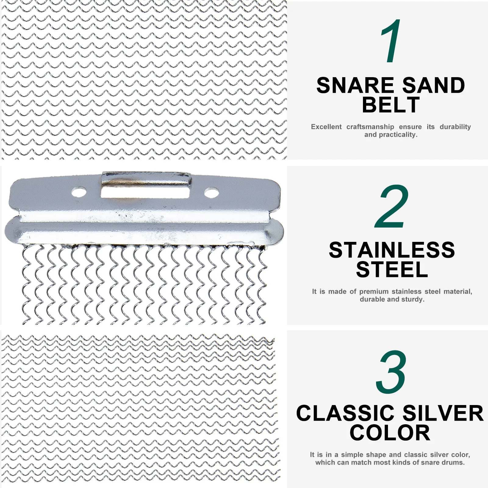

Percussion Instrument Sand Belt Durable Snare Wire Sturdy Practical Easy Install Classic Silver Snare Wire Instrument Accessory