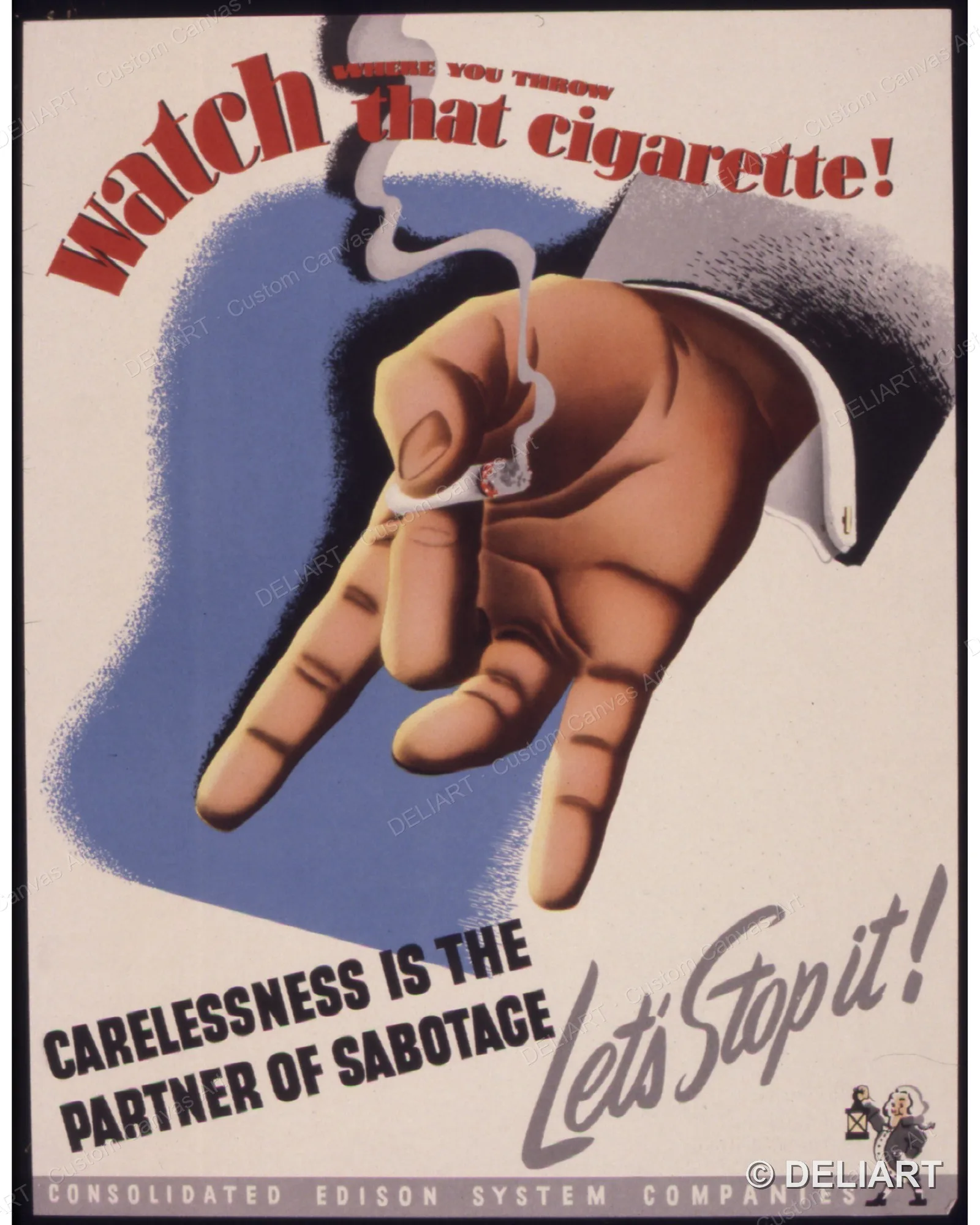 Watch where you throw that cigarette! Carelessness is Vintage WWII Propaganda Canvas Wall Art Poster Print Home Decor Unframed
