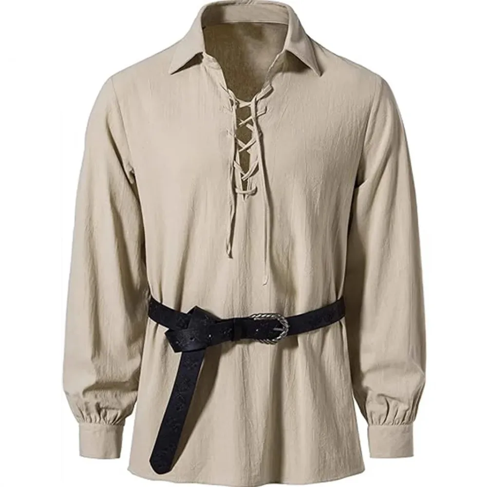 

2026 Spring Summer Hippie Style Men's Shirt - EU Size Tie Neck Collared Long Sleeve Fashion Casual Daily Wear