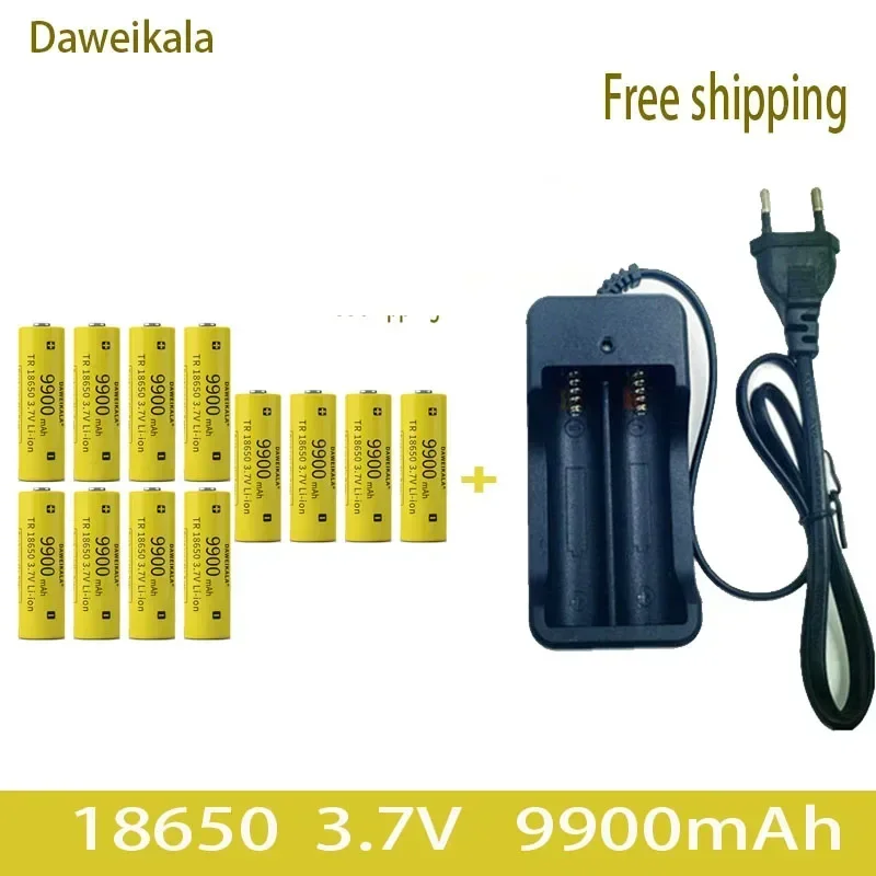 Daweikala 2023 nuevo 3,7 V 18650 9900mAh capacidad linterna de iones de litio batería recargable + cargador