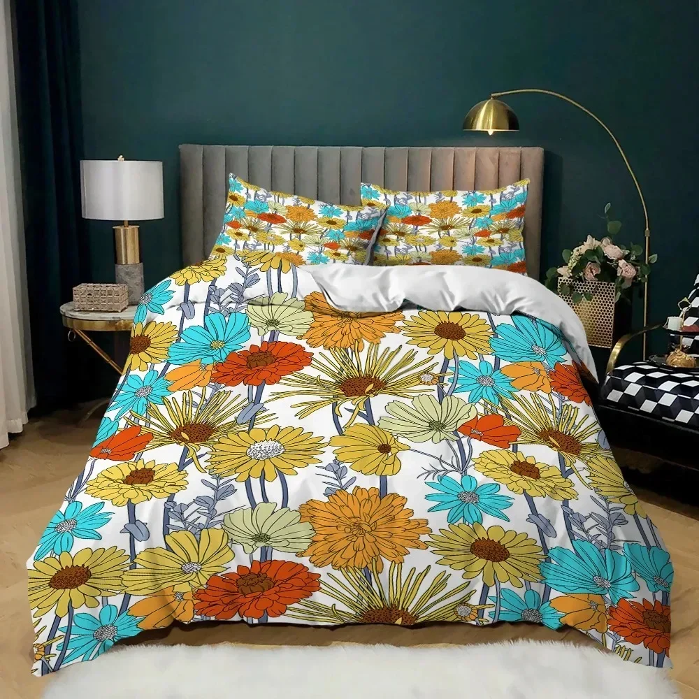 Flower Themed Duvet Cover Set 3D Colourful Flower Pattern Single Double TwinQueen For Girls Women Kids Adults Gift