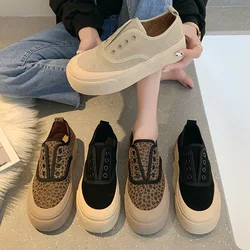 Personality canvas women shoes spring new thicksoled leopard casual shoes net red board shoes a pedal tide shoe vulcanized shoes