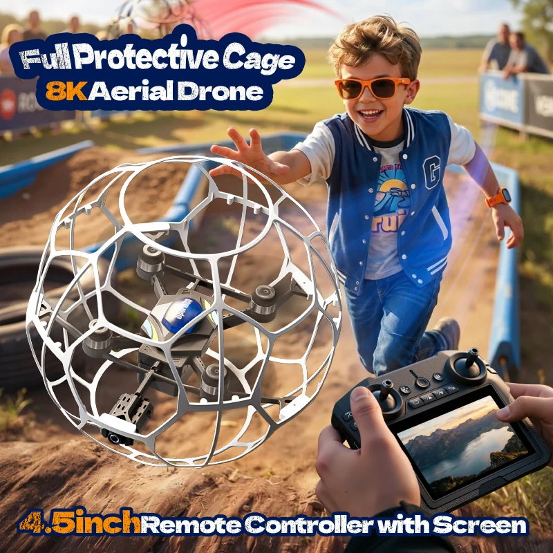 V51 Drone for Soccer Competition 3D Full Protection Brushless RC Quadcopter with HD FPV Camera RC Flying Ball Kids Gift Toys