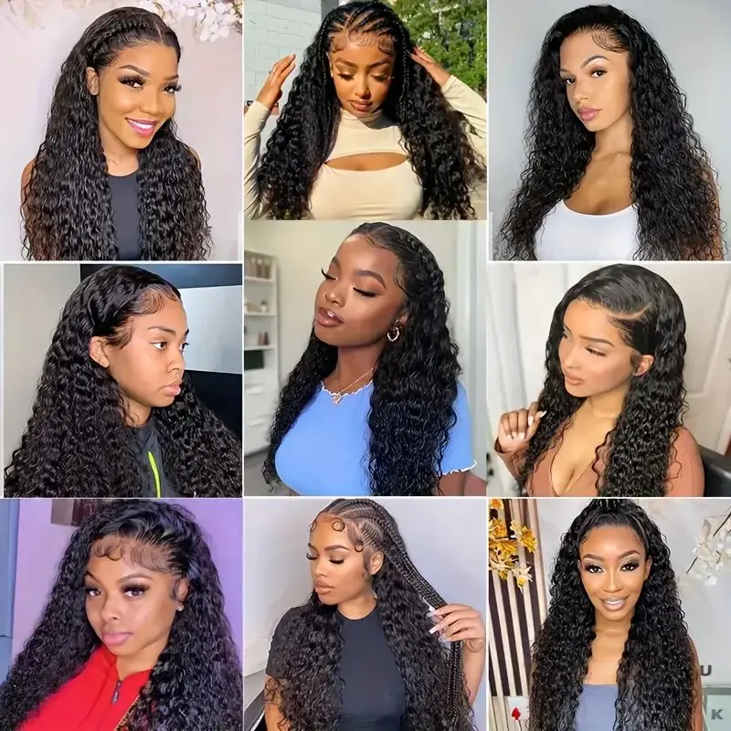 13x4 Lace Front 13x6 Deep Wave Frontal Full 150% Curly Natural Black 18 Inches Glueless  Wig For Women Human Hair Wigs