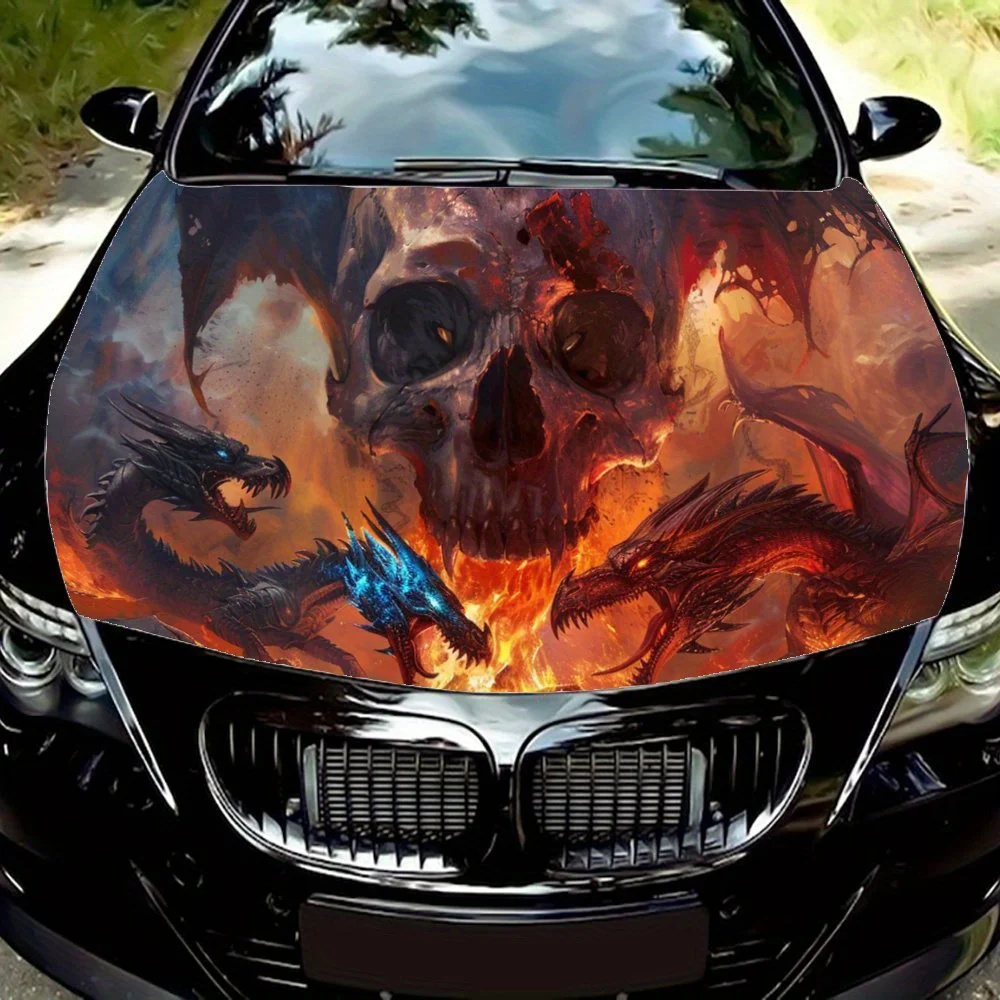 

Скелет Versus Dragon Flame, обертка на капот автомобиля, цветная виниловая наклейка, графический капот для грузовика, автоаксессуары, украшение, наклейка, подарок