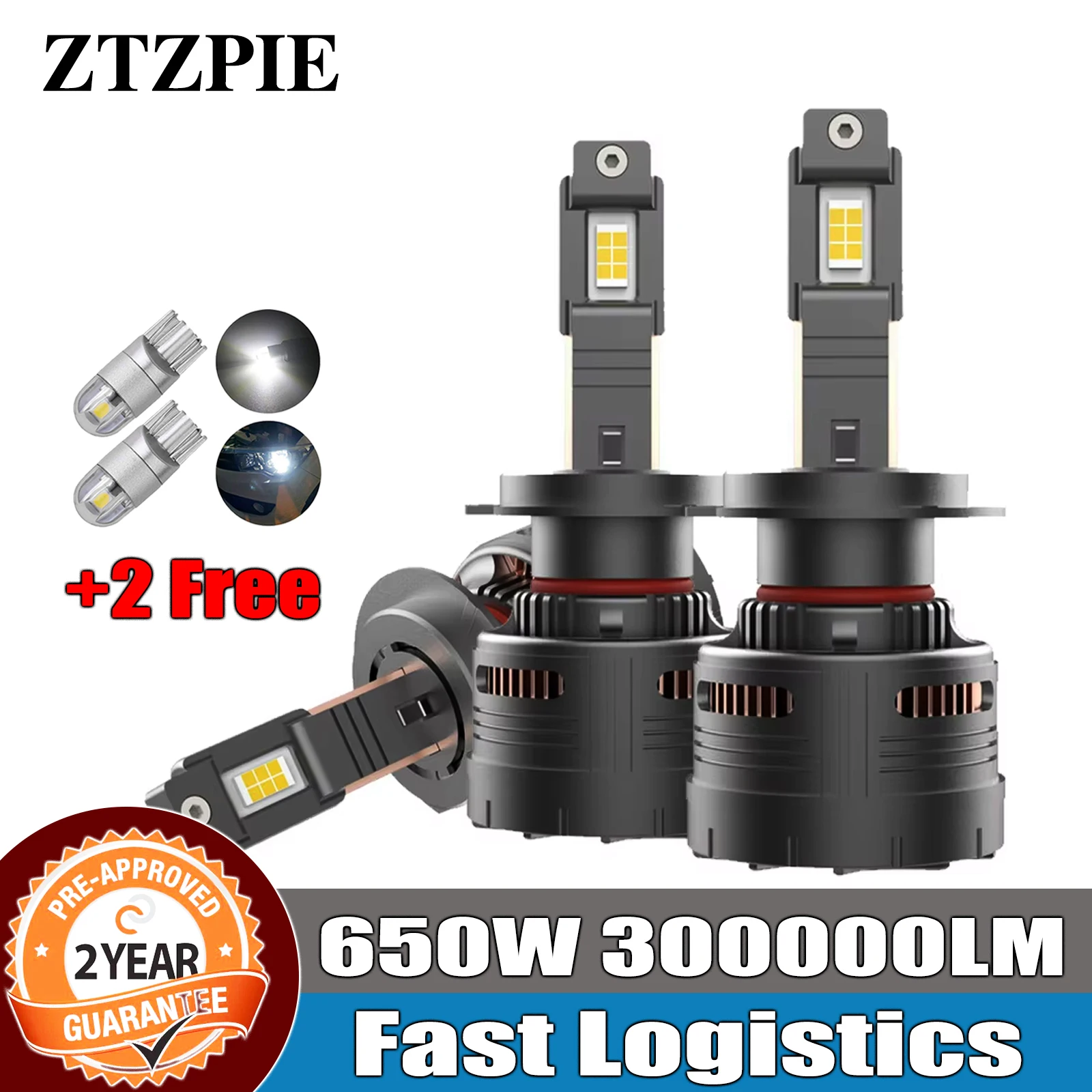 ZTZPIE 6500K HB3 HB4 9005 9006 H1 H7 H4 H11 9012 Bulb Canbus Led Lamp CSP 3570 Power Car Headlight Light 650W 300000LM  2pcs