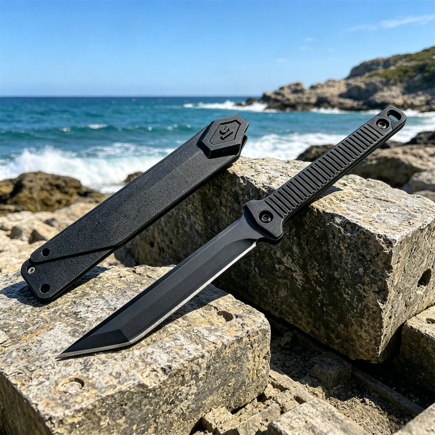 Model 4008 Outdoor Fixed Blade Knife 8Cr13MoV Steel Blade Nylon Fiberglass Handle, All Black Camping Knives Nice Present for Men