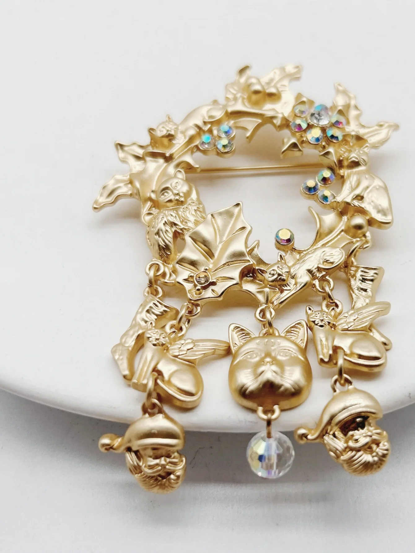 남녀공용 중형 빈티지 고양이 술, 바로크 크리스탈 배지 브로치, 궁전 디자인, 유니섹스 클래식 동물 액세서리 핀