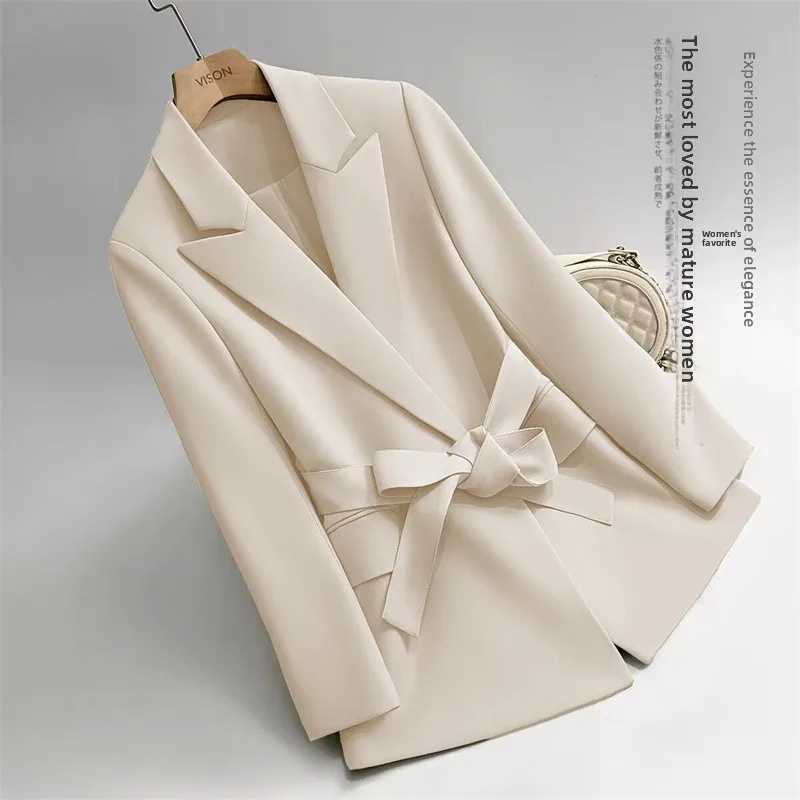 

Black Belted Commuter Women's Suit 2025 Spring Fashion Slimming Outerwear Versatile Korean Style Polyester Fabric