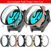Tempered Glass +Case Cover For Ticwatch Pro 5 Smart Watch Protective Shell Bumper Screen Protector For Tic Watch Pro5 Watch Case