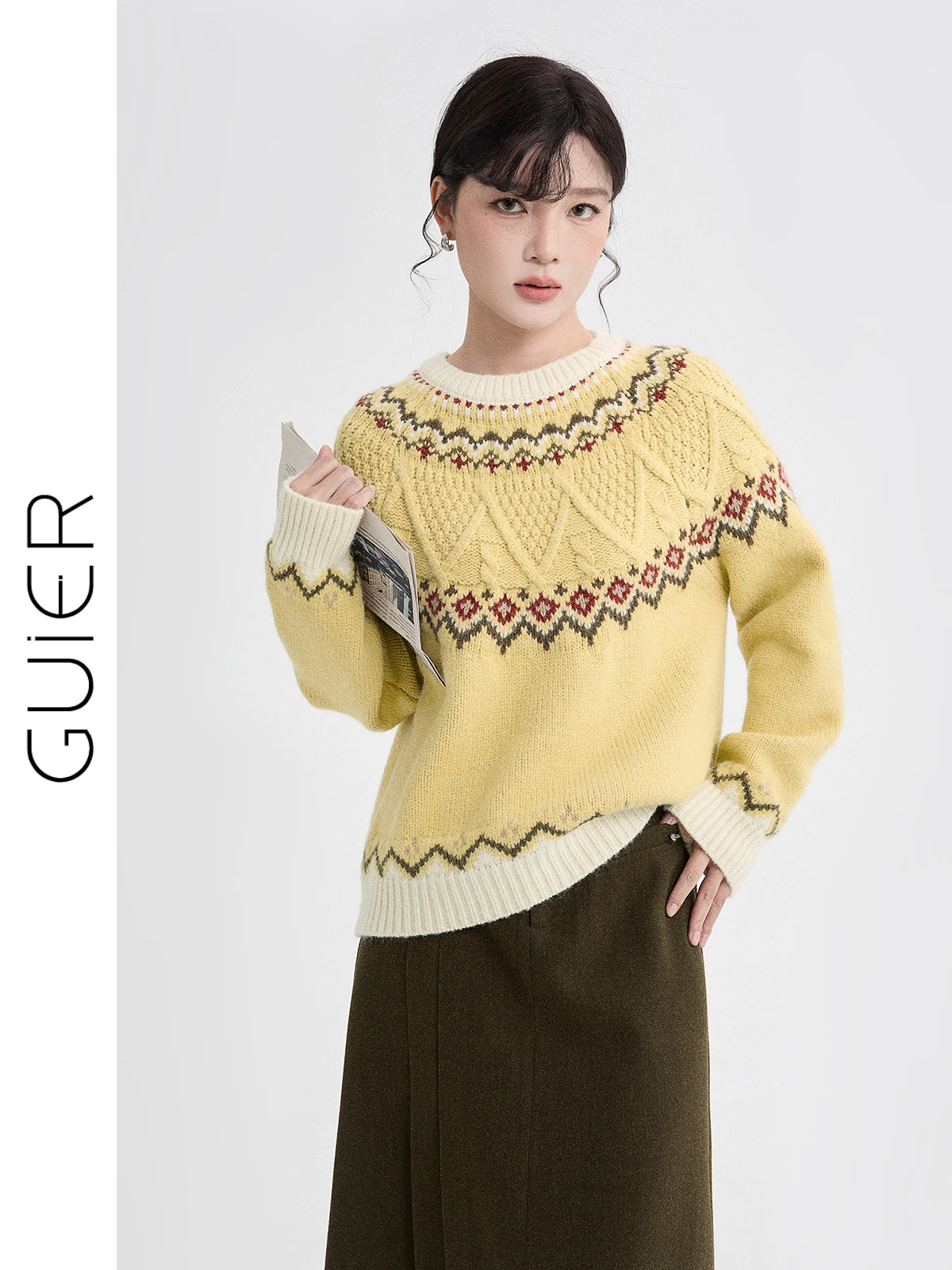 

Sli Knitted Sweater Women's Spring Faion Age-Defng Design Sense TopGuier Fair Island Embroidered Knitwear Soft Loose Fit