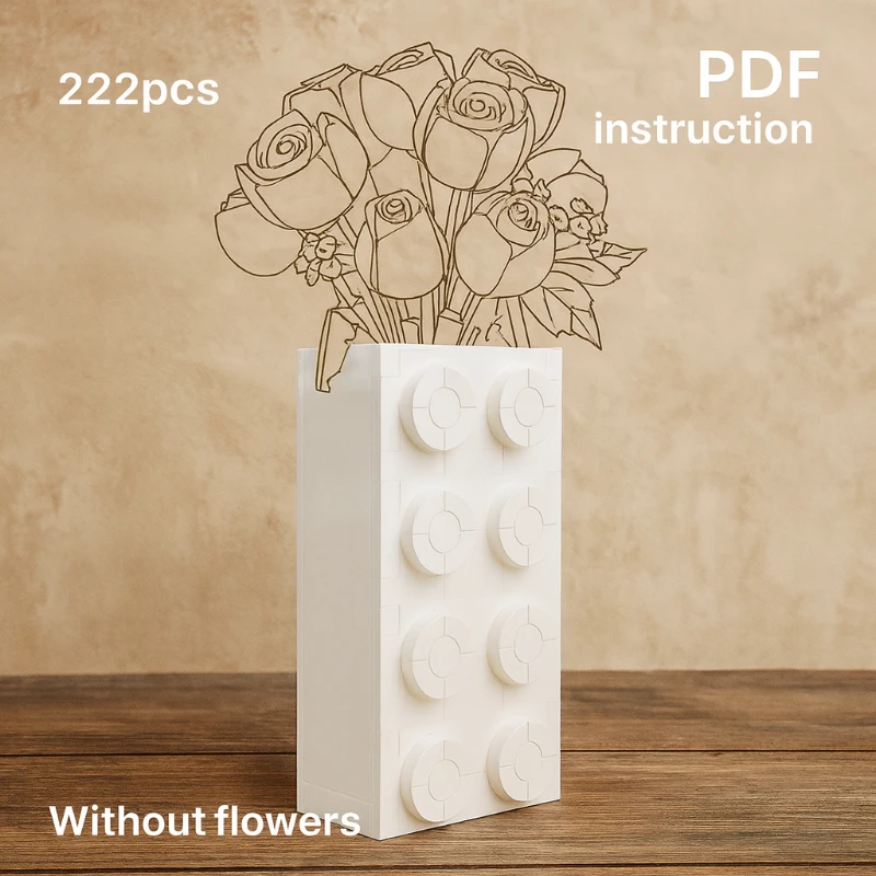 

Educational Toys Gift Decoration MOC Rose Vase Bricks Model Flower Bouquet Vase Rose Building Block Valentine's Day
