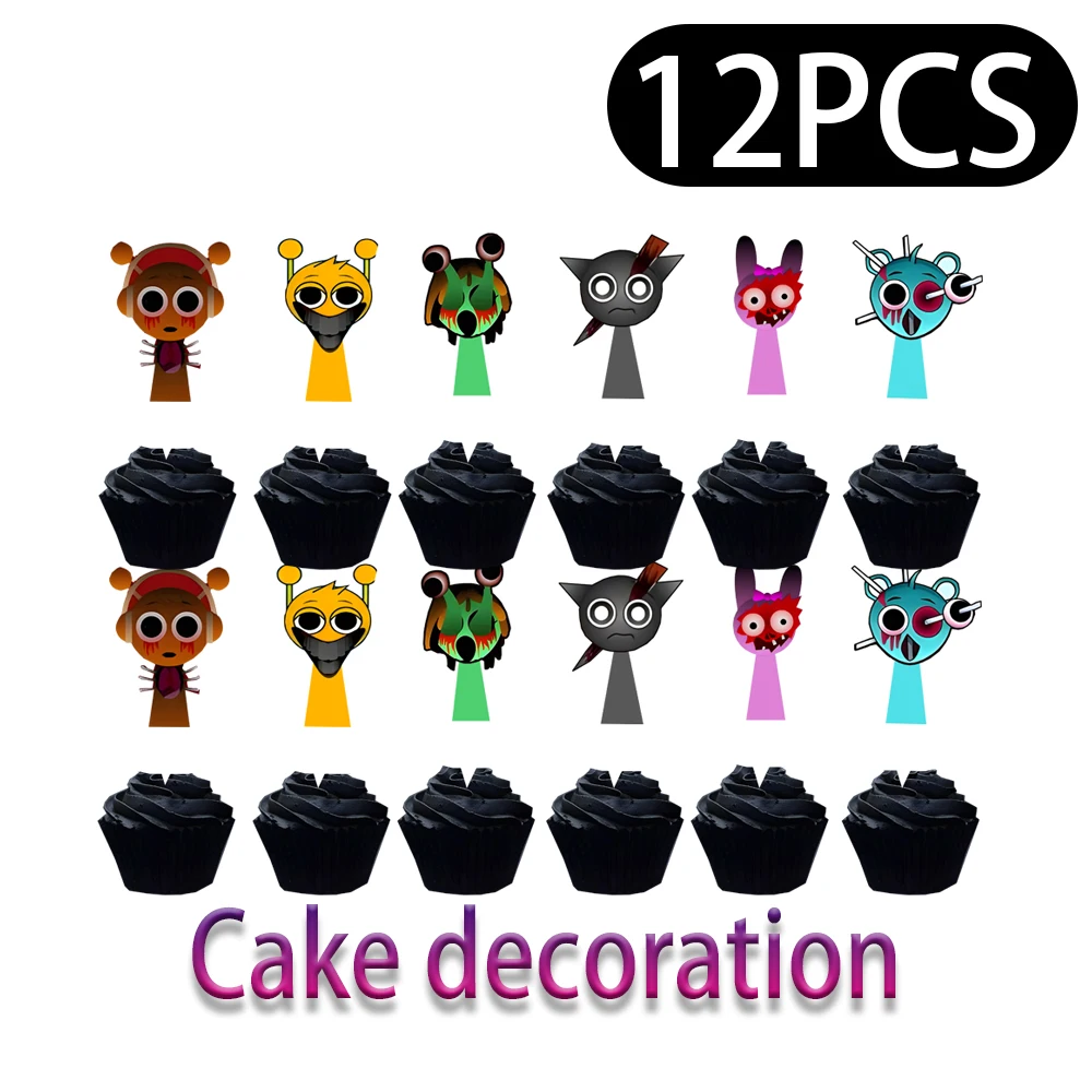 Cute Incredibox Sprunki Birthday Party cutlery plate Disposable Banner Cake Topper Hanging Flag Balloons Set Birthday Decoration