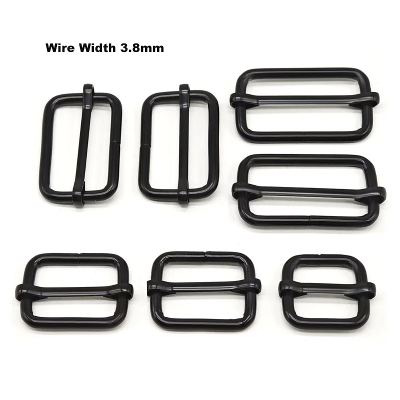 2Pcs Metal Tri-gilde Slider Buckle Black Rectangle Adjustable Ring Buckle Bag Parts Backpack Shoulder Strap Belt Adjuster