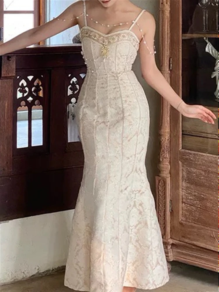 Party Backless Sexy Sleeveless Embroidery 2023 Lace Beach Boho Dresses Woman Runway Spaghetti Strap Dress Summer Sundress Women