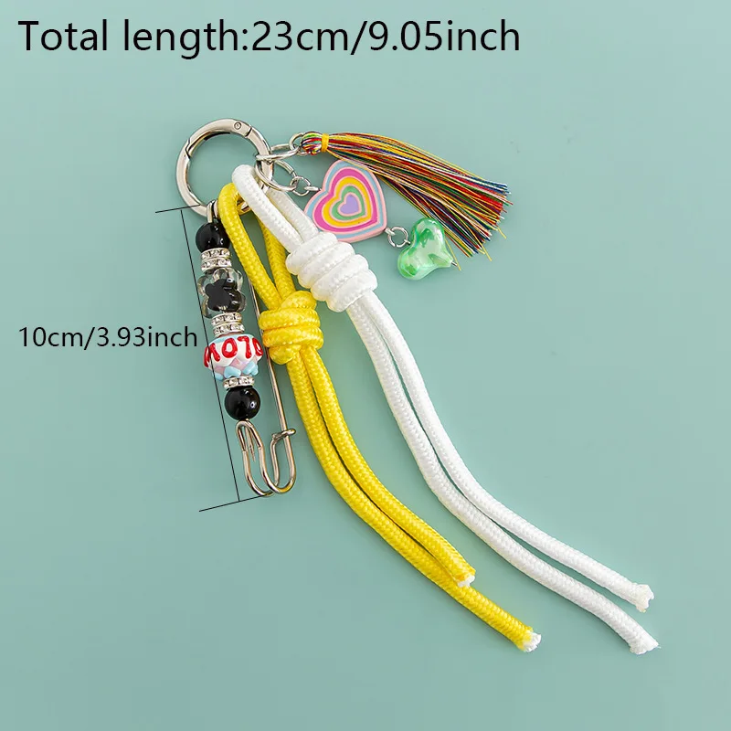 Y2K Woven Rope Keychain Bag Decoration Hanging Keychain Korean Style Acrylic Bead Heart Tassel Phone Case Bag Charms