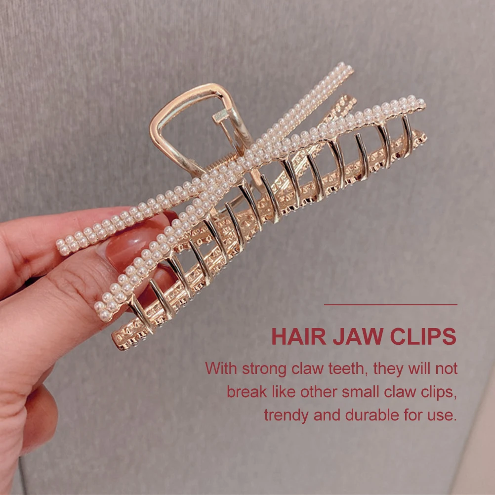 

3pcs Pearl Claw Clips Hair Clamps Jaw Golden Metal Small Accessories Durable Stylish Hold Firmly Face Washing Makeup Cooking Use