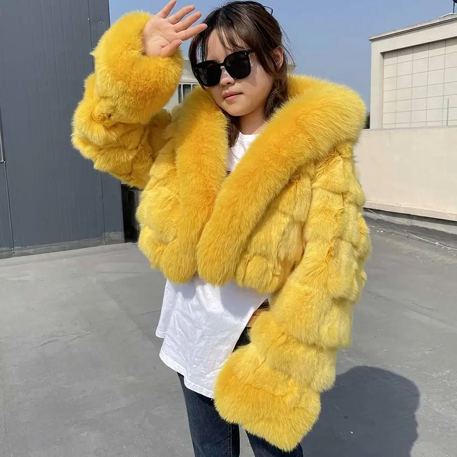 MISSJANEFUR Fox Fur Coat with Hood Women 2022 New Fashion Luxury Real Fur Jackets Pink Zipper Short Wholesale Plush Winter Coat