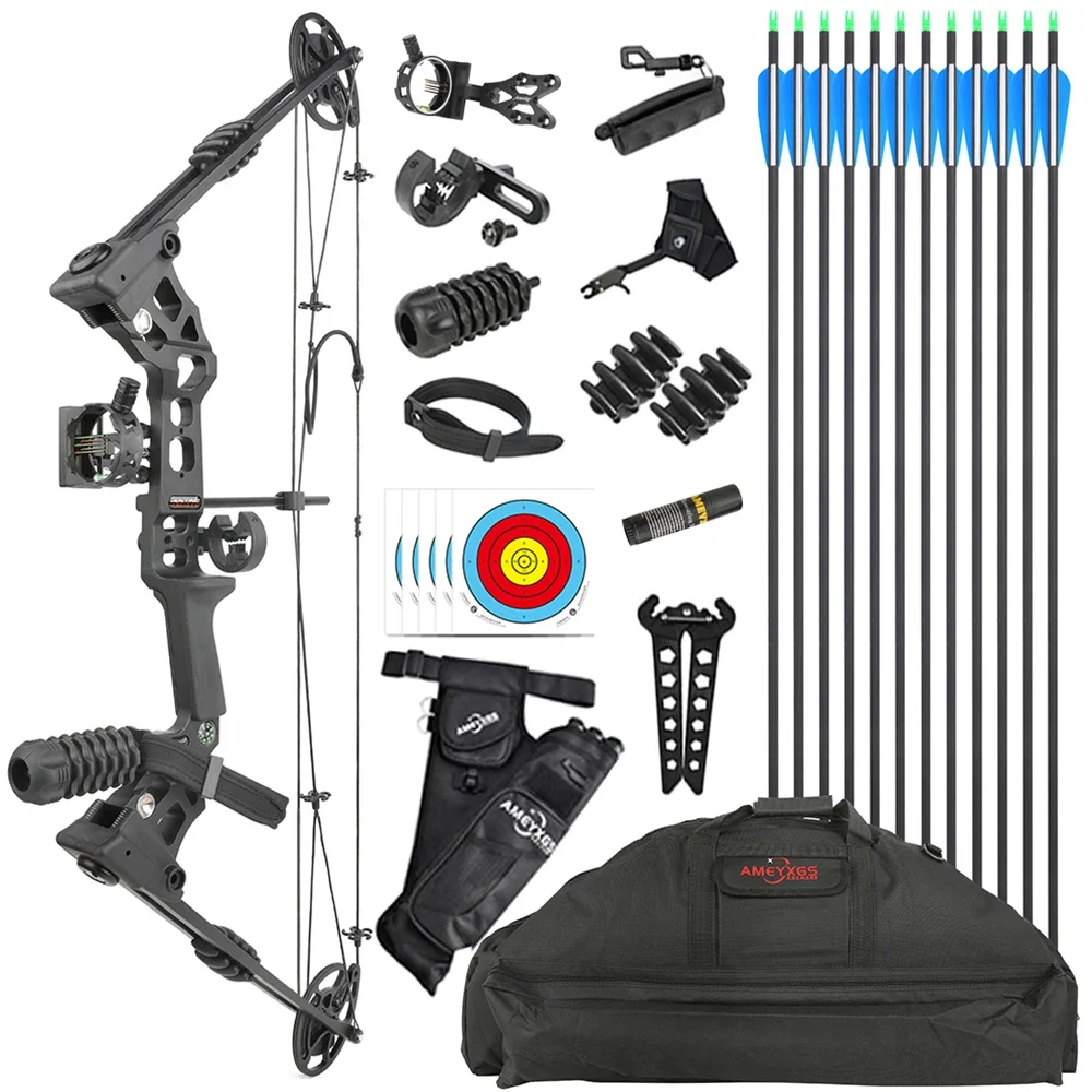 Archery Compound Bow Set Spine500 Carbon Arrow  20-70lbs Adustable Pulley Bow 320FPS Arrow Speed Outdoor RH/LH Hunting Shooting