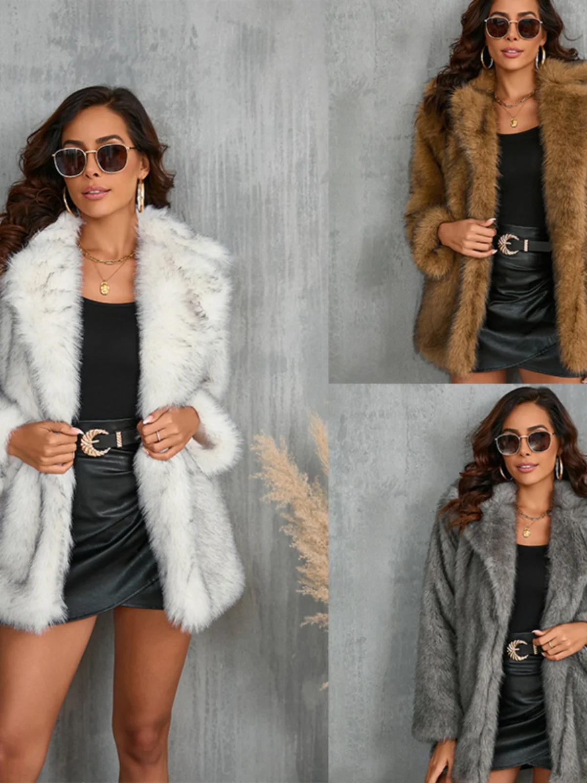 

High-End Women's Faux Fur Coat Autumn Winter Large Collar Outerwear Artificial Mink Fur Jacket Long Sleeve Commute Style