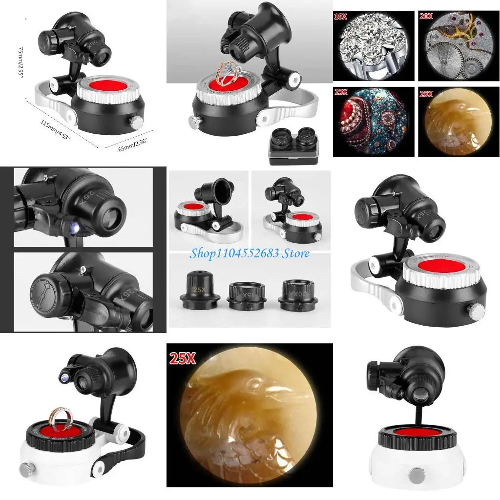 

Y6GD Portable Jeweler Optics Loupes Magnifier with LED Light 10X 20X 25X Lens ABS